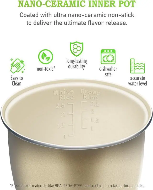 Alt view image 4 of 7 - TLOG Mini Rice Cooker 2.5 Cups Uncooked, Healthy Ceramic Coating Portable Cooker, 1.2L Travel Small for 1-3 People, Personal maker, Food Steamer, 12 Hours delay timer, Multi-cooker Grains, Oats