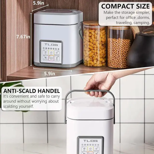 Alt view image 3 of 7 - TLOG Mini Rice Cooker 2.5 Cups Uncooked, Healthy Ceramic Coating Portable Cooker, 1.2L Travel Small for 1-3 People, Personal maker, Food Steamer, 12 Hours delay timer, Multi-cooker Grains, Oats