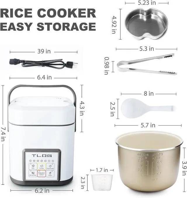 Alt view image 6 of 7 - TLOG Mini Rice Cooker 2.5 Cups Uncooked, Healthy Ceramic Coating Portable Cooker, 1.2L Travel Small for 1-3 People, Personal maker, Food Steamer, 12 Hours delay timer, Multi-cooker Grains, Oats
