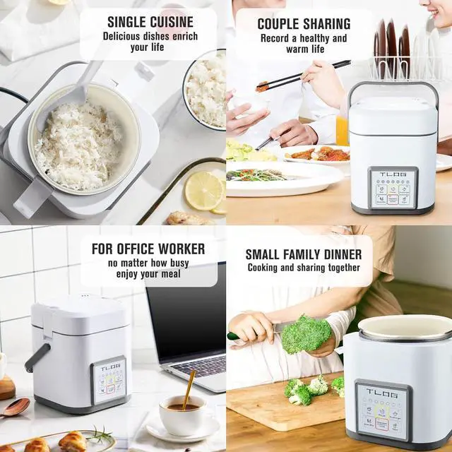 Alt view image 7 of 7 - TLOG Mini Rice Cooker 2.5 Cups Uncooked, Healthy Ceramic Coating Portable Cooker, 1.2L Travel Small for 1-3 People, Personal maker, Food Steamer, 12 Hours delay timer, Multi-cooker Grains, Oats