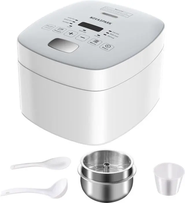 Main image of Low Carb Rice Cooker Stainless Steel Inner Pot, Mini Stainless Steel Rice Cooker Small 5 Cup, LED Display Low Sugar Rice Maker, 24H Timer and Auto Keep Warm, White Rice/Porridge/Oatmeal, White