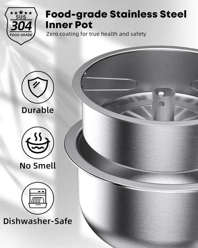 Alt view image 3 of 7 - Low Carb Rice Cooker Stainless Steel Inner Pot, Mini Stainless Steel Rice Cooker Small 5 Cup, LED Display Low Sugar Rice Maker, 24H Timer and Auto Keep Warm, White Rice/Porridge/Oatmeal, White