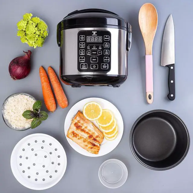 Alt view image 5 of 7 - Moss & Stone - Small Digital Electric Rice Cooker, 4-8 Cups, 10 Preset Settings, Brown and White Rice Steamer, Slow Cooker with Steamer for Vegetables, Pot