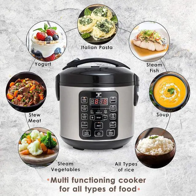 Alt view image 6 of 7 - Moss & Stone - Small Digital Electric Rice Cooker, 4-8 Cups, 10 Preset Settings, Brown and White Rice Steamer, Slow Cooker with Steamer for Vegetables, Pot