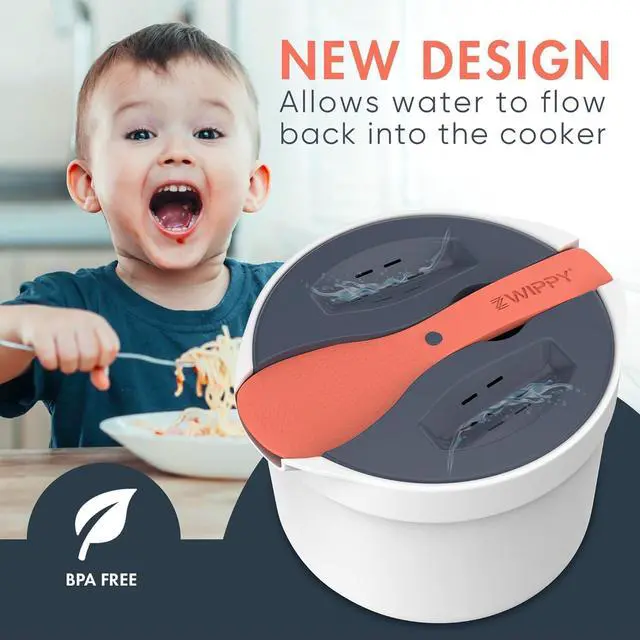 Alt view image 3 of 7 - Microwave Rice Cooker Steamer and Pasta Cooker with Strainer - Mess-Free Design, Dishwasher Safe, Cooks Up to 8 Cups