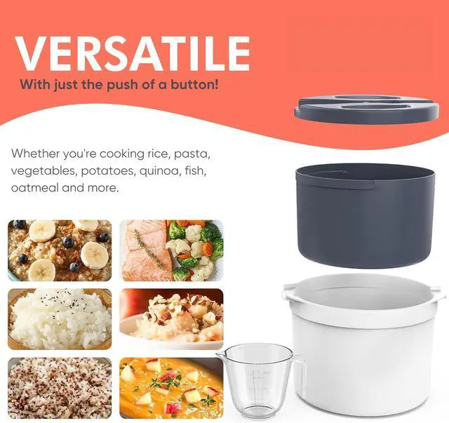 Alt view image 4 of 7 - Microwave Rice Cooker Steamer and Pasta Cooker with Strainer - Mess-Free Design, Dishwasher Safe, Cooks Up to 8 Cups