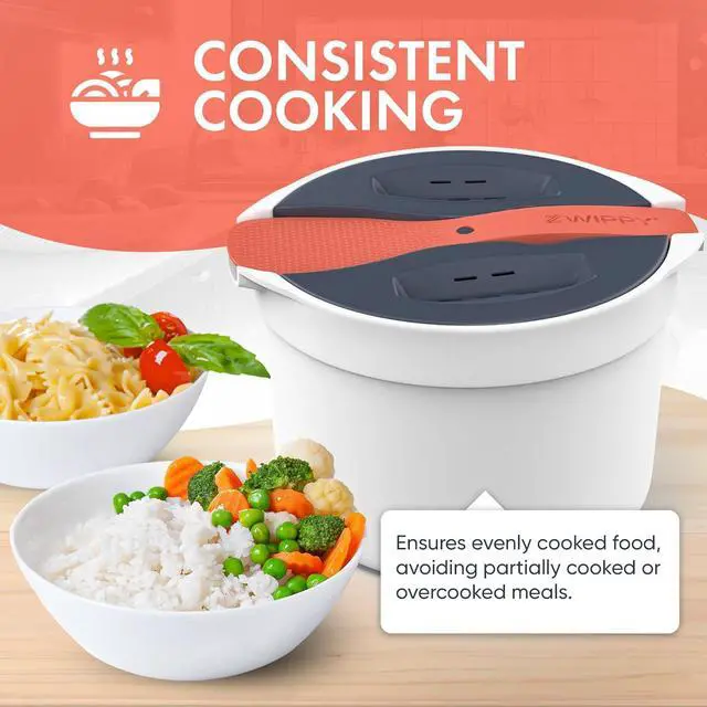 Alt view image 5 of 7 - Microwave Rice Cooker Steamer and Pasta Cooker with Strainer - Mess-Free Design, Dishwasher Safe, Cooks Up to 8 Cups