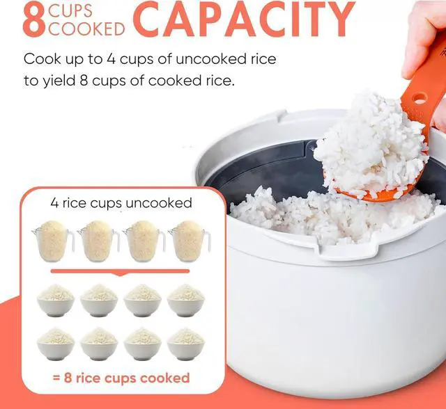 Alt view image 6 of 7 - Microwave Rice Cooker Steamer and Pasta Cooker with Strainer - Mess-Free Design, Dishwasher Safe, Cooks Up to 8 Cups