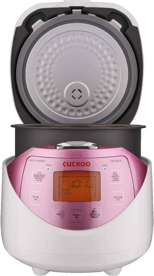 Alt view image 3 of 7 - CUCKOO CR-0631F 6-Cup (Uncooked) / 12-Cup (Cooked) Micom Rice Cooker with Nonstick Inner Pot, 7 Menu Modes, LCD Display, Fuzzy Logic Tech, Auto Clean (White/Pink)