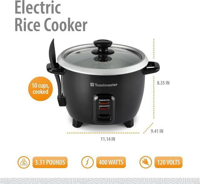 Alt view image 2 of 7 - Toastmaster 10-Cup Electric Rice Cooker (5 cups uncooked), Black, TM-101RCCN