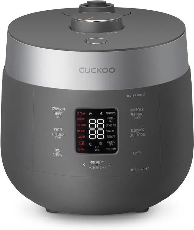 Main image of CUCKOO CRP-ST1009FG 10-Cup (Uncooked) / 20-Cup (Cooked) Twin Pressure Rice Cooker & Warmer with Nonstick Inner Pot, 16 Menu Modes, 3 Voice Guide, Auto Clean (Gray)