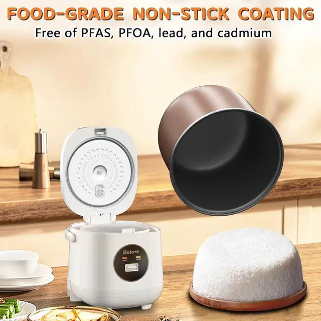 Alt view image 5 of 6 - 3 Cups Mini Rice Cooker Portable 1.6 Quart Capacity Non-Stick Small Rice Maker, Rice cooker with BPA Free,One Touch & Keep Warm Function,Recipe Book,Food Steamer,White,120V