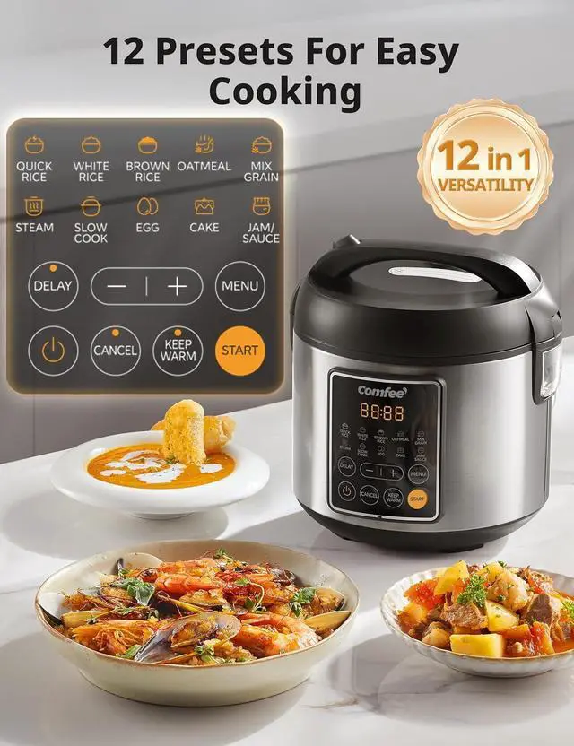 Alt view image 2 of 7 - COMFEE' Rice Cooker, 4 Cups Uncooked, 8 Cups Cooked Slow Cooker, 2 Qt Small Multicooker with 10 Presets, Steamer & Grain Cooker, Non-Stick Inner Pot