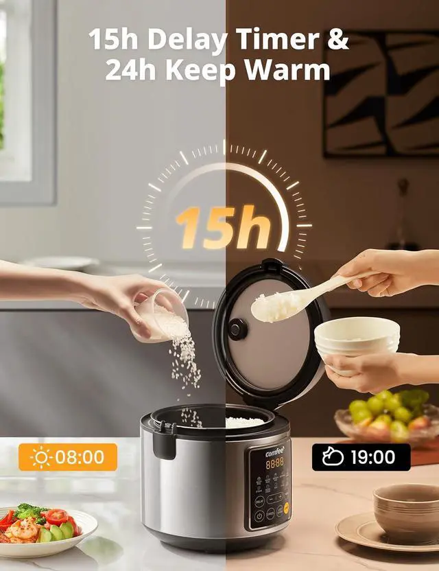 Alt view image 4 of 7 - COMFEE' Rice Cooker, 4 Cups Uncooked, 8 Cups Cooked Slow Cooker, 2 Qt Small Multicooker with 10 Presets, Steamer & Grain Cooker, Non-Stick Inner Pot
