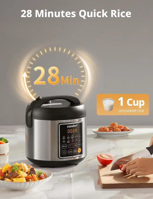Alt view image 5 of 7 - COMFEE' Rice Cooker, 4 Cups Uncooked, 8 Cups Cooked Slow Cooker, 2 Qt Small Multicooker with 10 Presets, Steamer & Grain Cooker, Non-Stick Inner Pot