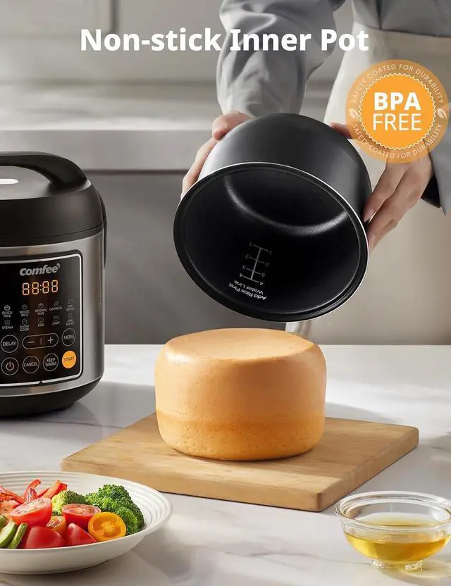 Alt view image 6 of 7 - COMFEE' Rice Cooker, 4 Cups Uncooked, 8 Cups Cooked Slow Cooker, 2 Qt Small Multicooker with 10 Presets, Steamer & Grain Cooker, Non-Stick Inner Pot