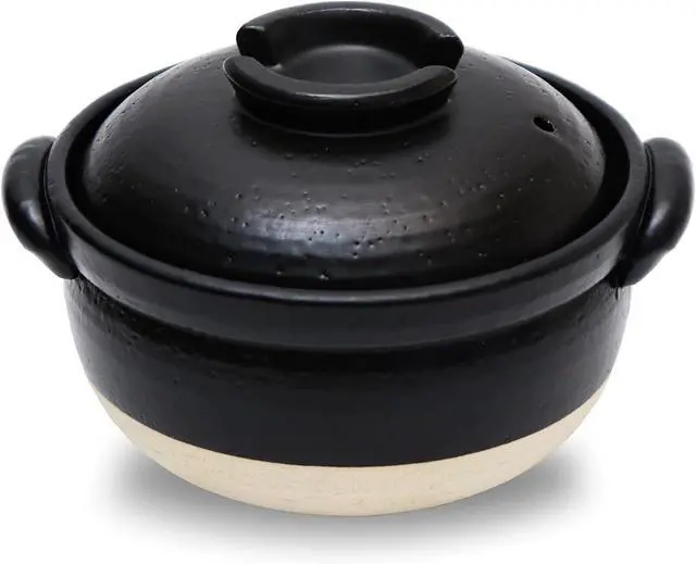Main image of DONABE Clay Rice Cooker Pot Casserole Japanese Style made in Japan for 1 to 2 cups with Double Lids, Microwave Safe