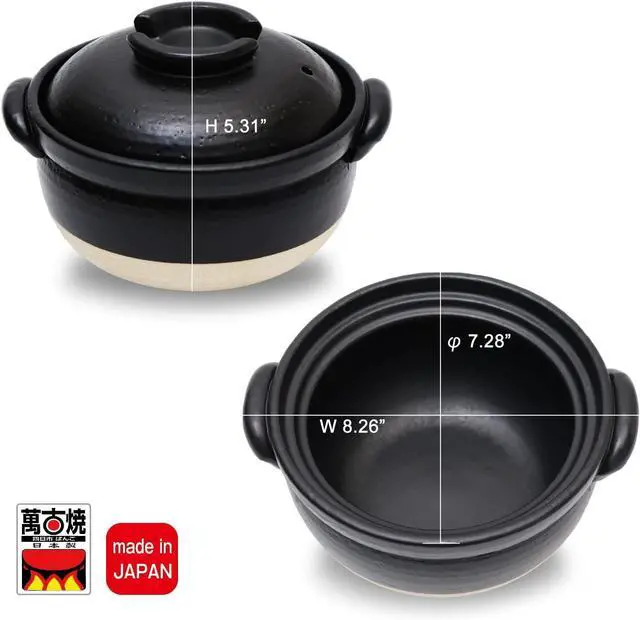 Alt view image 5 of 6 - DONABE Clay Rice Cooker Pot Casserole Japanese Style made in Japan for 1 to 2 cups with Double Lids, Microwave Safe
