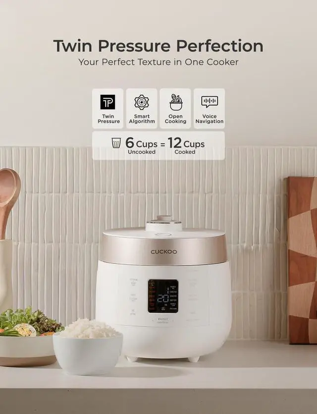 Alt view image 2 of 7 - CUCKOO CRP-ST0609FW 6-Cup (Uncooked) / 12-Cup (Cooked) Twin Pressure Rice Cooker & Warmer with Nonstick Inner Pot, 16 Menu Options, 3 Voice Guide, Auto Clean (White)