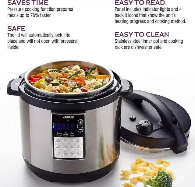 Alt view image 3 of 7 - Zavor LUX Edge, 8 Quart Programmable Electric Multi-Cooker: Pressure Cooker, Slow Cooker, Rice Cooker, Yogurt Maker, Steamer and more - Stainless Steel (ZSELE03)