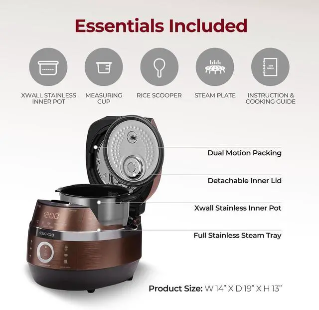 Alt view image 2 of 7 - CUCKOO CRP-JHR1009F 10-Cup (Uncooked) / 20-Cup (Cooked) Induction Heating Pressure Rice Cooker with Nonstick Inner Pot, 16 Menu Options, Fuzzy Logic Tech, 3 Voice Guide, Auto Clean (Copper/Black)