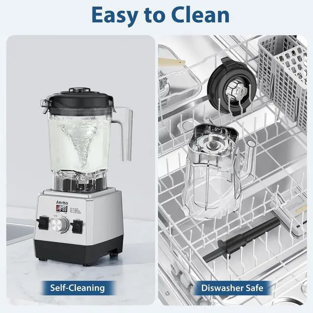 Alt view image 6 of 7 - Aeitto Blenders for Kitchen with 68Oz. Large Capacity, 1800W Max Power Smoothie Blender, 3 Preset Programs & 7 Speeds, Professional Countertop Blender for Smoothies, Ice Crush, Frozen Drinks, Silver