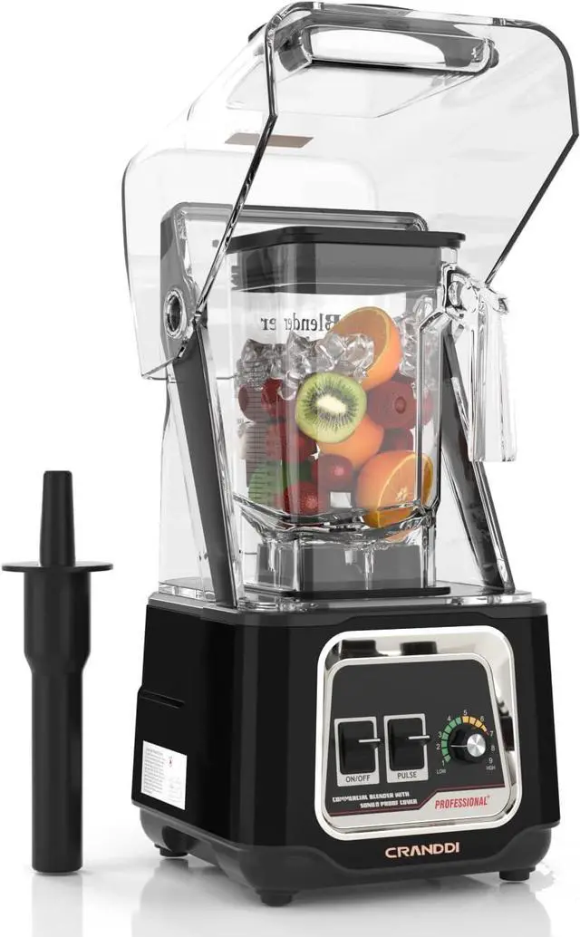 Main image of CRANDDI Commercial Blender, 2200W Countertop Blenders with Removable Shield, Quiet Smoothie Blender for Shakes and Ice Crushing, 52oz, 38000 RPM Professional Blenders for Kitchen, K80 (Black)
