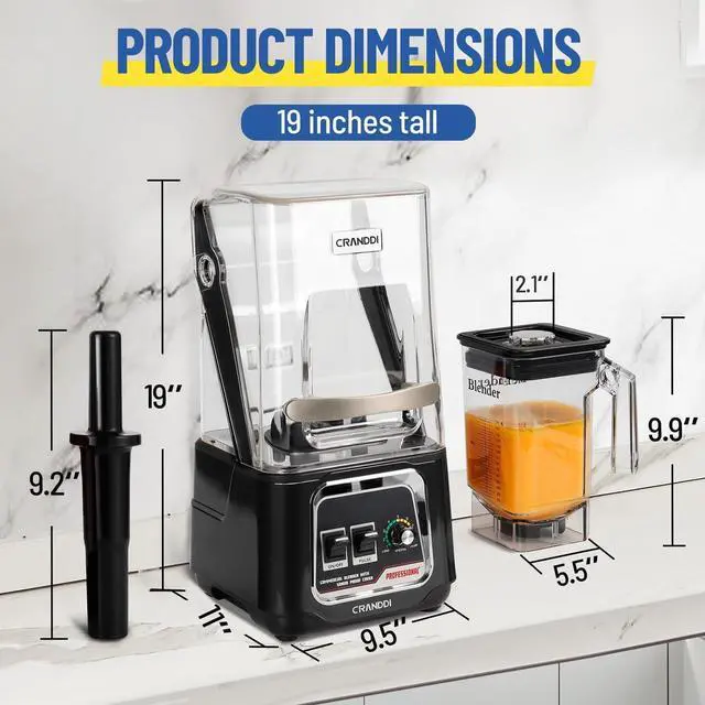Alt view image 2 of 7 - CRANDDI Commercial Blender, 2200W Countertop Blenders with Removable Shield, Quiet Smoothie Blender for Shakes and Ice Crushing, 52oz, 38000 RPM Professional Blenders for Kitchen, K80 (Black)