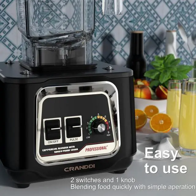 Alt view image 5 of 7 - CRANDDI Commercial Blender, 2200W Countertop Blenders with Removable Shield, Quiet Smoothie Blender for Shakes and Ice Crushing, 52oz, 38000 RPM Professional Blenders for Kitchen, K80 (Black)