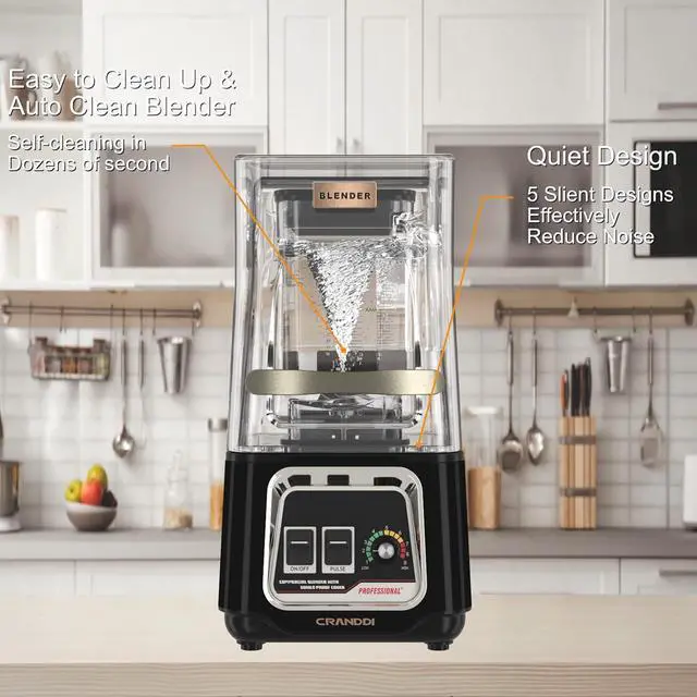 Alt view image 7 of 7 - CRANDDI Commercial Blender, 2200W Countertop Blenders with Removable Shield, Quiet Smoothie Blender for Shakes and Ice Crushing, 52oz, 38000 RPM Professional Blenders for Kitchen, K80 (Black)