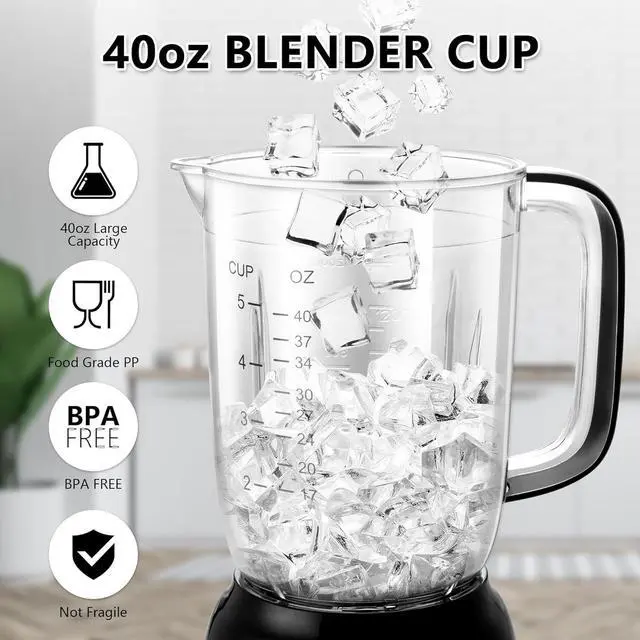 Alt view image 4 of 6 - Bear Blender, 2025 New 700W Smoothie Countertop Blender with 40oz Cup for Shakes and Smoothies, 3-Speed for Crushing Ice, Puree and Frozen Fruit with Autonomous Clean