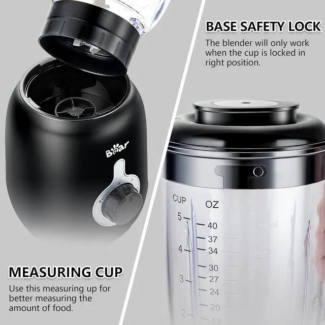 Alt view image 5 of 6 - Bear Blender, 2025 New 700W Smoothie Countertop Blender with 40oz Cup for Shakes and Smoothies, 3-Speed for Crushing Ice, Puree and Frozen Fruit with Autonomous Clean