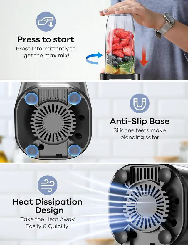 Alt view image 3 of 7 - Ganiza Blender for Smoothies, 14Pcs Personal Blender for Shake and Smoothies for Kitchen with 3 Portable Cups (1x24oz & 2X17oz), Single Serve Smoothie Maker, Nutritious Recipe