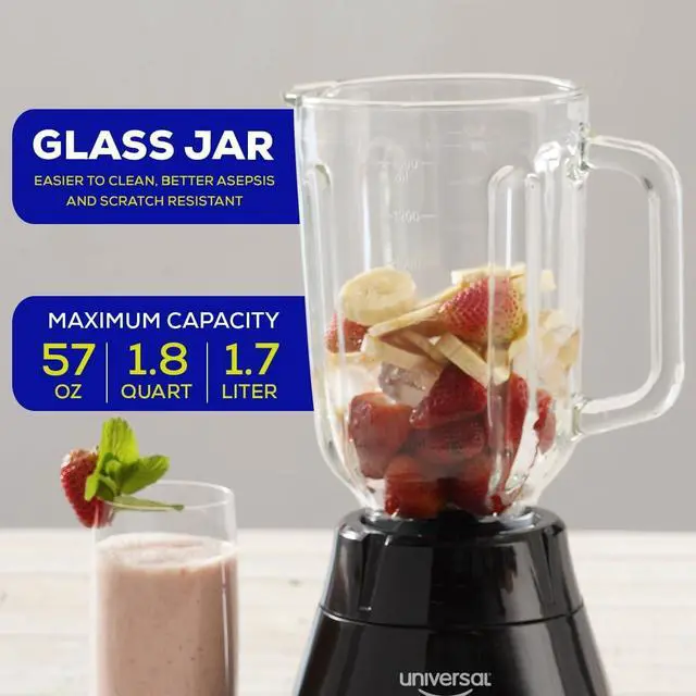 Alt view image 3 of 6 - Universal 550W Mass Vital Blender - Glass Jar 57 Oz / 1.8 Quart / 1.7 Liter - 7-cup, 2 Speed + Pulse Function and 4 Stainless Steel Blade with Chrome Steel Technology