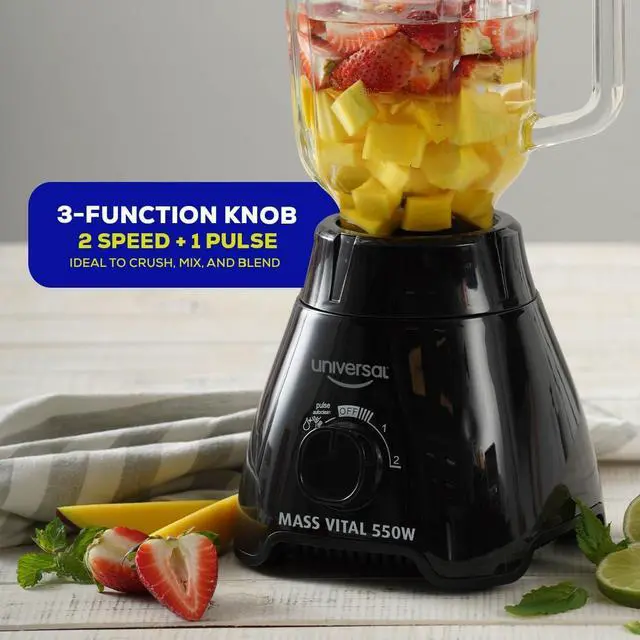 Alt view image 4 of 6 - Universal 550W Mass Vital Blender - Glass Jar 57 Oz / 1.8 Quart / 1.7 Liter - 7-cup, 2 Speed + Pulse Function and 4 Stainless Steel Blade with Chrome Steel Technology