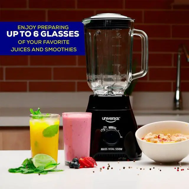 Alt view image 5 of 6 - Universal 550W Mass Vital Blender - Glass Jar 57 Oz / 1.8 Quart / 1.7 Liter - 7-cup, 2 Speed + Pulse Function and 4 Stainless Steel Blade with Chrome Steel Technology