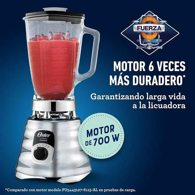 Alt view image 4 of 7 - Oster Original 3 Speed Chrome Blender, 6 Times more Durable Motor, 10 Times Stronger, 5 Cup Glass Jar