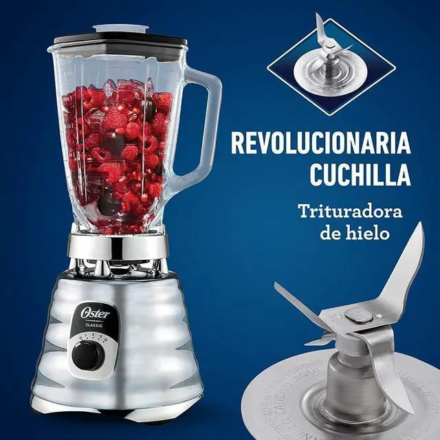 Alt view image 7 of 7 - Oster Original 3 Speed Chrome Blender, 6 Times more Durable Motor, 10 Times Stronger, 5 Cup Glass Jar