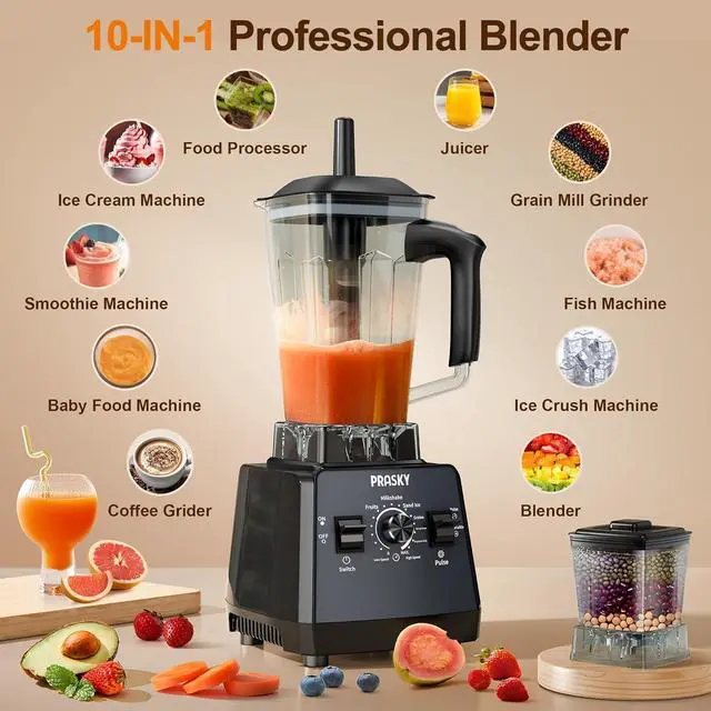 Alt view image 5 of 7 - Professional Blender,Smoothies Blenders, PRASKY Max.2400Watts/1000Watts Blender and Grinder Combo 25000RPM Powerful Kitchen 68oz BPA Free 2 Containers Countertop Blenders Ice Crushing, Juice