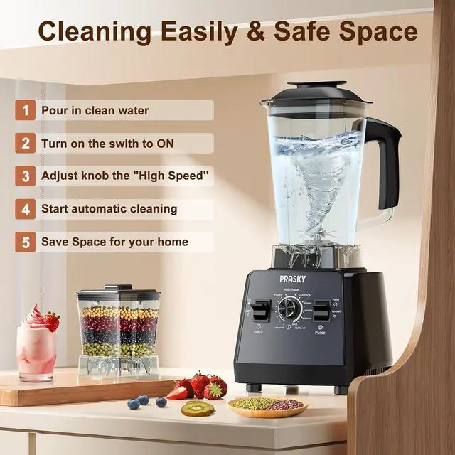 Alt view image 6 of 7 - Professional Blender,Smoothies Blenders, PRASKY Max.2400Watts/1000Watts Blender and Grinder Combo 25000RPM Powerful Kitchen 68oz BPA Free 2 Containers Countertop Blenders Ice Crushing, Juice