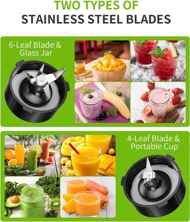 Alt view image 4 of 6 - SHARDOR 1200W Blenders for Smoothies and Shakes, 52 Oz Countertop Blender & 22 Oz Personal Blender Combo, New Upgraded 6-leaf Blade, 3 Adjustable Speed for Juices, Frozen Fruit Drinks, Sauces