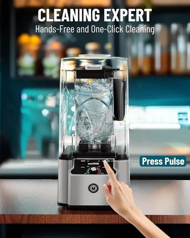 Alt view image 5 of 7 - WantJoin Commercial Professional Blender With Shield Quiet Sound Enclosure 2200W Industries Strong and Quiet Professional-Grade Power, Self-Cleaning, Silver