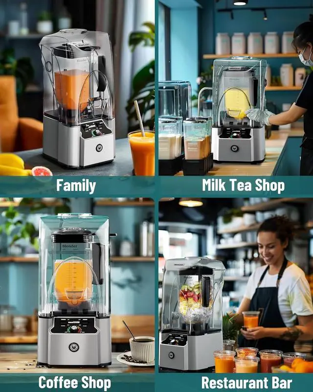 Alt view image 7 of 7 - WantJoin Commercial Professional Blender With Shield Quiet Sound Enclosure 2200W Industries Strong and Quiet Professional-Grade Power, Self-Cleaning, Silver