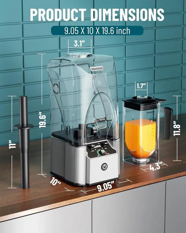 Alt view image 6 of 7 - WantJoin Commercial Professional Blender With Shield Quiet Sound Enclosure 2200W Industries Strong and Quiet Professional-Grade Power, Self-Cleaning, Silver
