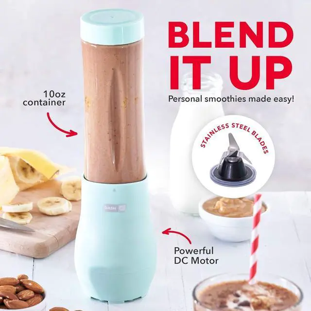 Alt view image 2 of 4 - Dash Mighty Mini 10 oz Compact Personal Bottle Blender with Travel Lid, Aqua