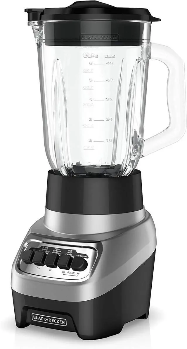 Main image of BLACK+DECKER PowerCrush Countertop Blender, 6-Cup Glass Jar, For Smoothies and More, Stainless Steel Blade, 4 Speed Settings to Puree, Crush Ice, Chop, Dice, and Pulse, Dishwasher Safe, 700W Motor