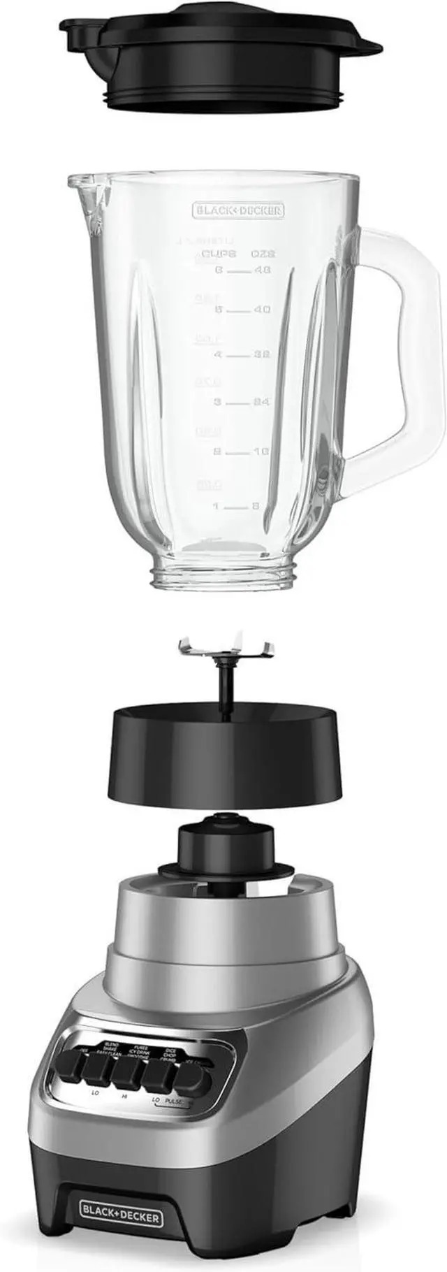 Alt view image 2 of 7 - BLACK+DECKER PowerCrush Countertop Blender, 6-Cup Glass Jar, For Smoothies and More, Stainless Steel Blade, 4 Speed Settings to Puree, Crush Ice, Chop, Dice, and Pulse, Dishwasher Safe, 700W Motor