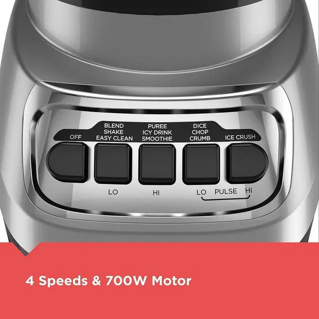Alt view image 3 of 7 - BLACK+DECKER PowerCrush Countertop Blender, 6-Cup Glass Jar, For Smoothies and More, Stainless Steel Blade, 4 Speed Settings to Puree, Crush Ice, Chop, Dice, and Pulse, Dishwasher Safe, 700W Motor