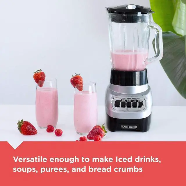Alt view image 5 of 7 - BLACK+DECKER PowerCrush Countertop Blender, 6-Cup Glass Jar, For Smoothies and More, Stainless Steel Blade, 4 Speed Settings to Puree, Crush Ice, Chop, Dice, and Pulse, Dishwasher Safe, 700W Motor
