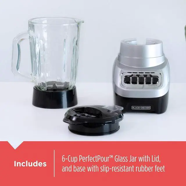 Alt view image 7 of 7 - BLACK+DECKER PowerCrush Countertop Blender, 6-Cup Glass Jar, For Smoothies and More, Stainless Steel Blade, 4 Speed Settings to Puree, Crush Ice, Chop, Dice, and Pulse, Dishwasher Safe, 700W Motor
